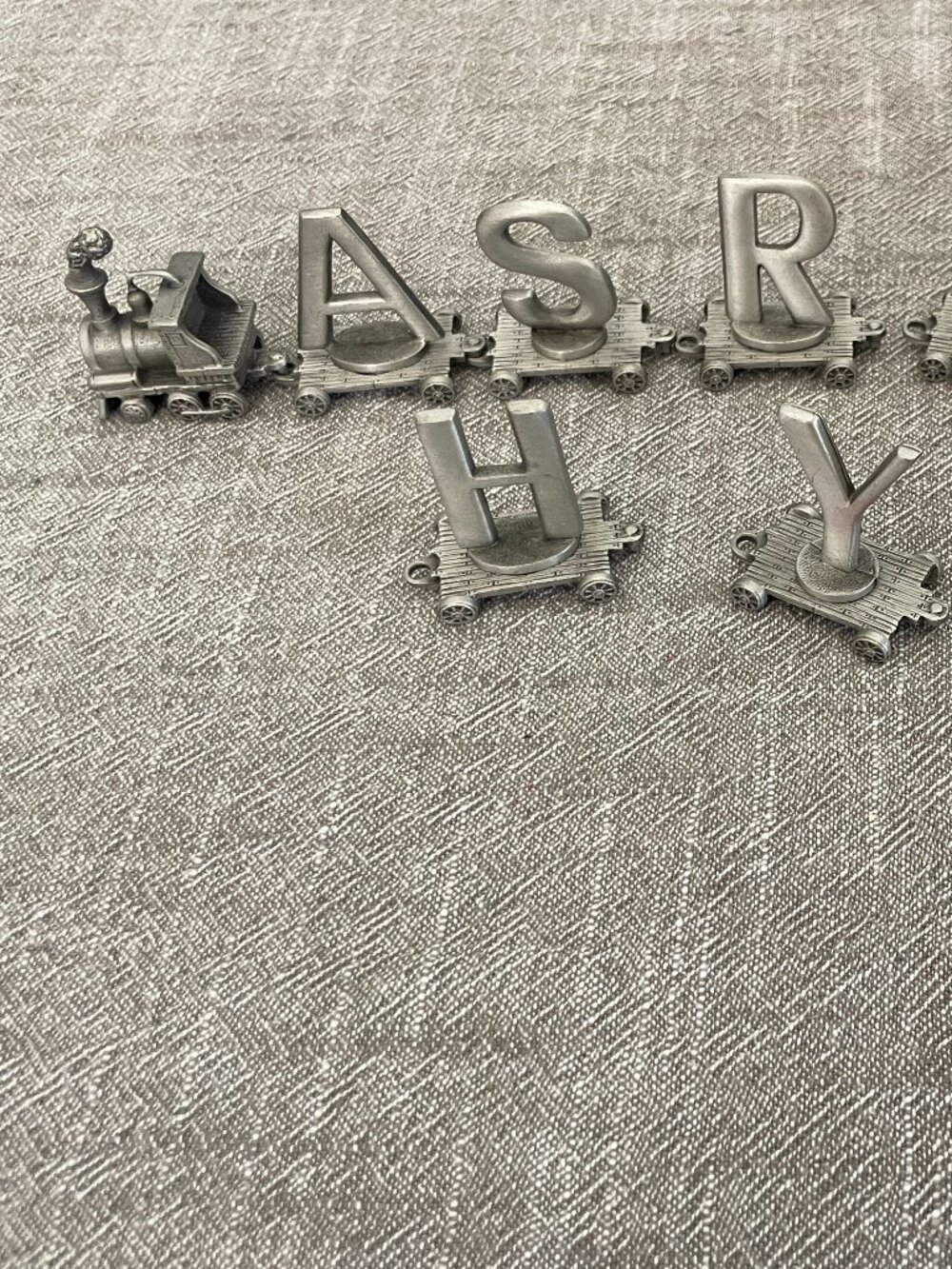 FORT LASTING EXPRESSIONS PEWTER TRAIN MINIATURES CAR LETTERS 11 PCS.